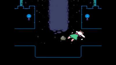 Ralsei trips over a rock