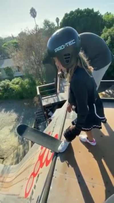 Tony Hawk coaches 12 yr old Sky Brown on skating a 100ft mega ramp.