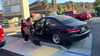 Woman freaks out after trying to flee hit-and-run.