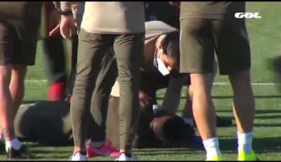 Moussa Dembele of Atletico Madrid collapsed today on the training pitch