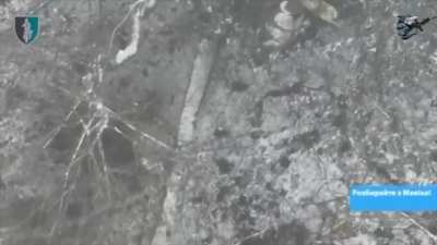 Drone footage of Ukrainian Special Operations Forces attacking a group of North Korean soldiers in the Kursk region with an Mk-19 grenade launcher and charges dropped from UAVs.