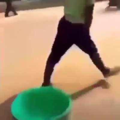 Trying to show how durable his buckets are