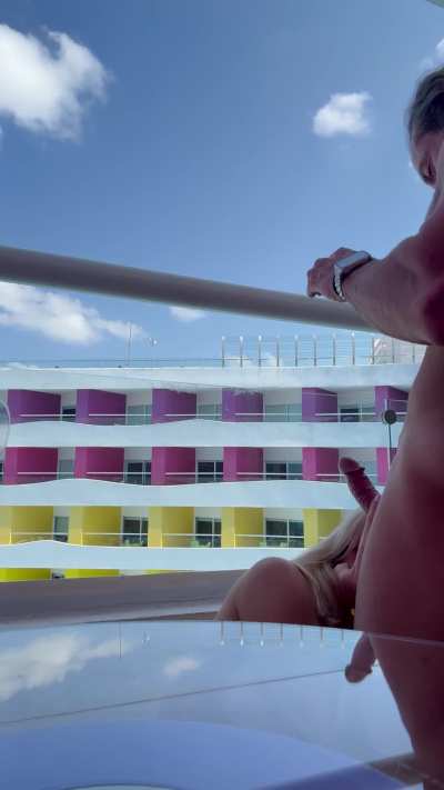 Risky vacation balcony sex continued!