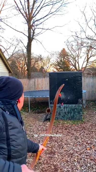 Shooting chalk and swinging clay pigeon with 1 arrow