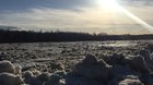 North Saskatchewan River ice near the Terwillegar ribbon pedestrian bridge at 6:57 PM, April 21. Just a few minutes after the ice broke up and started flowing!