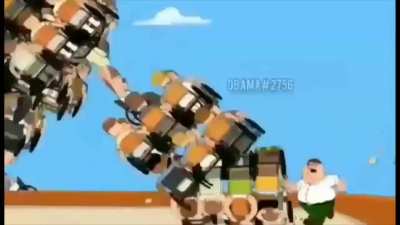 Peter battles mecha joe