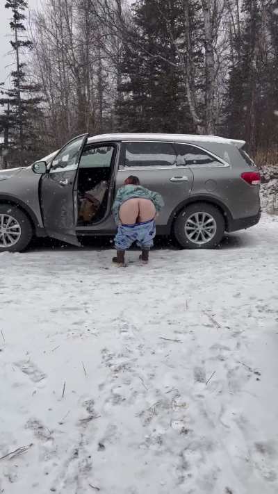 Wifey being a goof in our driveway  love when she flashes her assets hehe 😈