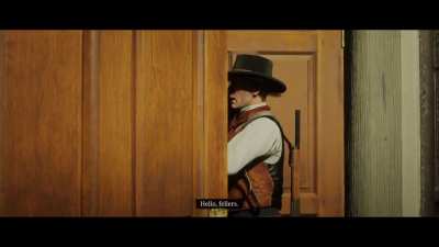 Had a couple drinks and started greet/greet/antagonizing people into fistfights for an hour or so. Went to jail with a $10-30 bounty a few times and got this cutscene on maybe my 13th time in the slammer