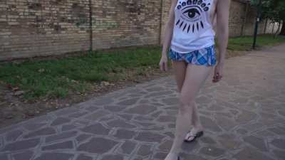 A very short skirt and no panties... [GIF]