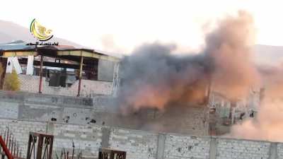 Cannibalized BMP-1 cannon mounted on to a truck and launched via electrical rod - Syria - 2014