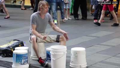 Insanely talented bucket drummer. Linking his socials in the comments, show him some love!