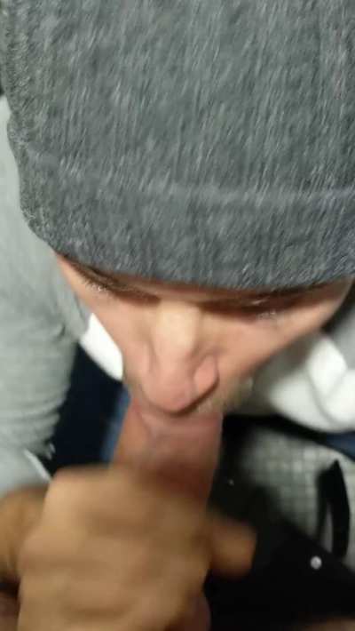Sucked his thick cock in the bathroom for a huge facial 