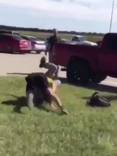 Guy gets slammed after trying to cheap shot