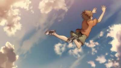 in this episode, Baki plays stone skipping