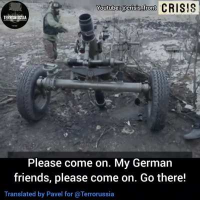 Short translated video of a German war journalist visiting a Ukrainian mortar platoon at the front line.