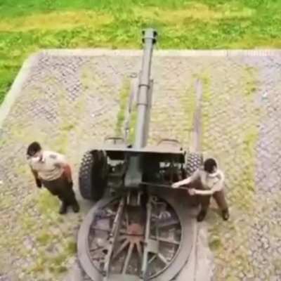 Girl struggles firing a cannon