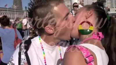 Couple nasty french kissing in public