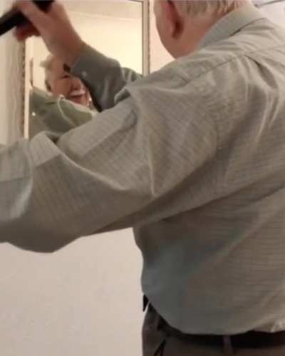 Grandpa found out he could do his hair with the vacuum cleaner!