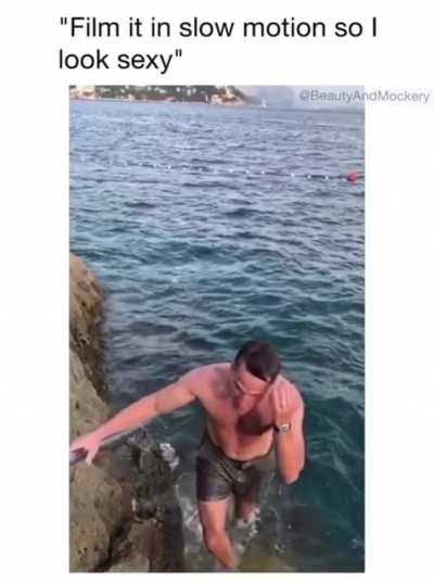 You think he's going to slip and fall, but then.....