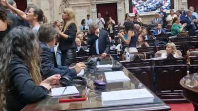 La diputada Carignano intenta frenar la sesión desconectando los micrófonos de la cámara de diputados