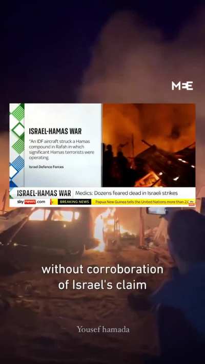 How did media outlets cover the Israeli air strike massacre on a camp in Rafah?