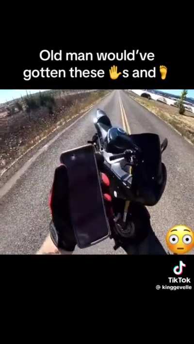 Boomer blocks road, crashes bike, and steals keys because he doesnt like stunts