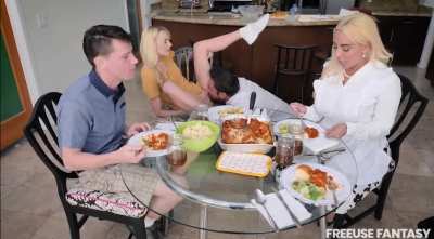 Dad enjoys freely using step-daughter during dinner