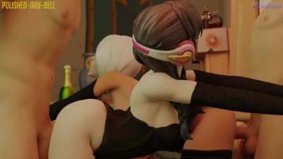 Ashe and D.Va get costumed up and fucked (poli<wbr>shed-<wbr>jade-<wbr>bell, Volkor)