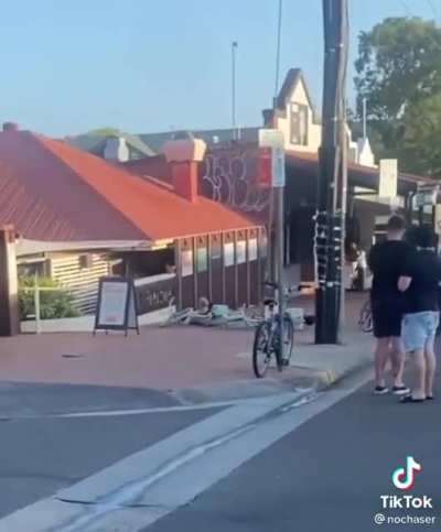 Drunk guy plows into a woman on a bike