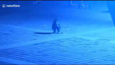 kid blows up manhole cover, manhole cover gets revenge.