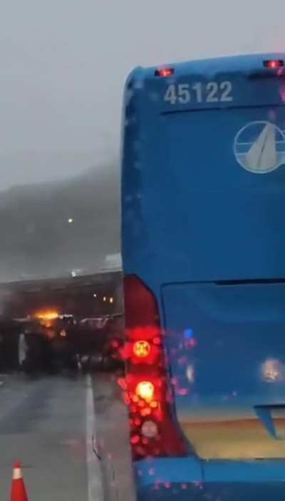 Truck crashes onto scene of previous accident