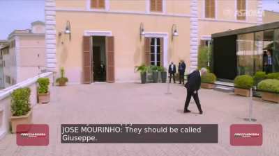 José Mourinho ending the press conference as any wise Portuguese would, with a good 