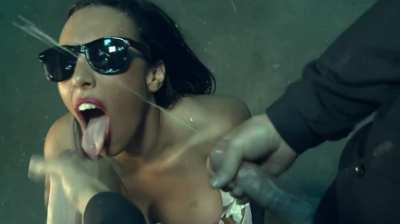Epic crossfire facial for brunette in sunglasses