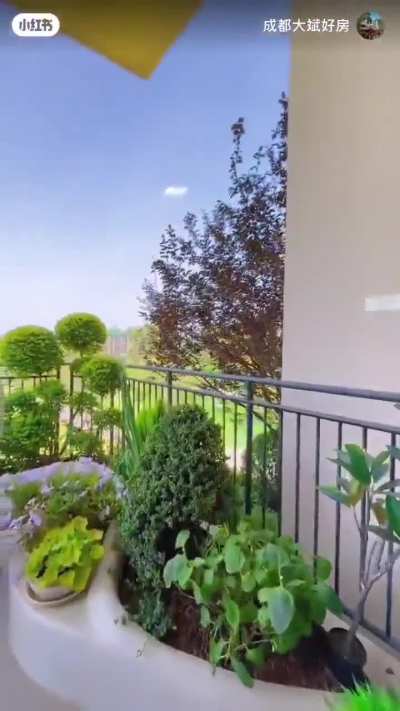 Modern apartments in China have huge balconies, and people are encouraged to make them green.