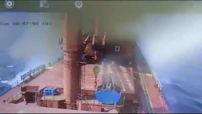 Houthi anti-ship ballistic missile impacting the Greek-flagged M/V Zografia (January 16, 2024)