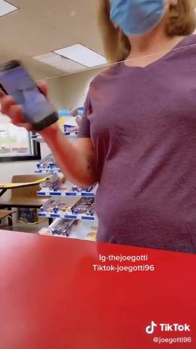 Gas station clerk who filmed a Karen who deliberately cut a hole in her mask finds out she’s TikTok famous and is upset.