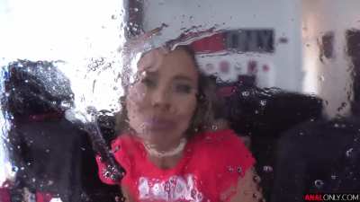 Kylie licking the camera after an amazing scene
