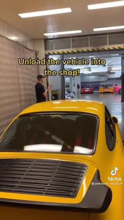Loading a Porsche into the Petersen Auto Museum