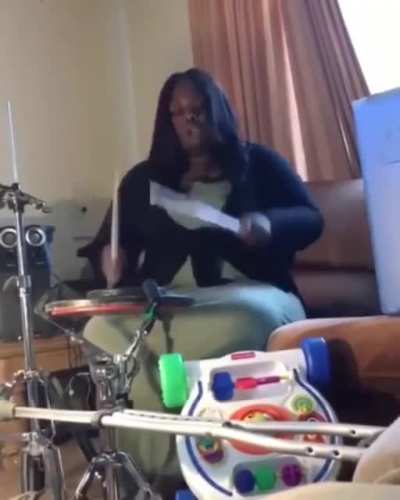 Mom drums using random things in her home