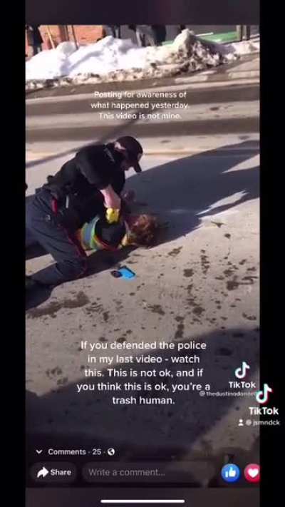 CONTAINS VIOLENCE. Cop arrests 20 year old Skateboarder. Investigation is underway. Barrie, ON.