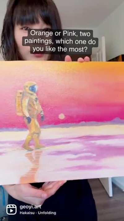 I am still learning about oil and painting techniques. I tried painting two different scenes of astronauts in the setting of post-apocalyptic. Which one do you like the most and why?