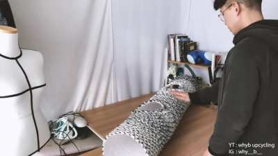 making a cat tunnel out of wastes for a stray cat