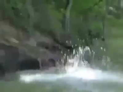 Dropkicking At An Aligator To Help A Friend.