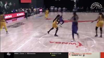 Brittney Sykes at 5’9’’(175cm) cleanly blocks Brittney Griner who is 6’8’’(203cm)