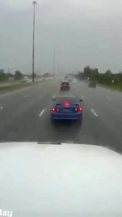 Idiot brake checks a truck
