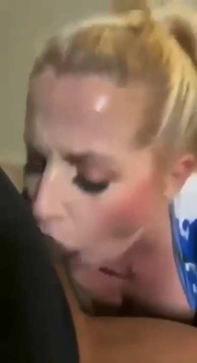 Thick blonde pawg loves taking big black cock down her throat
