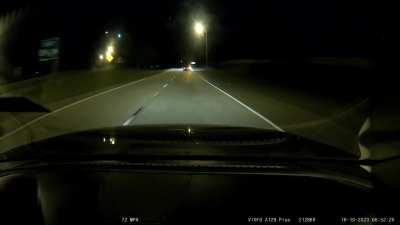 [OC] Mustang tried to race me after I passed him on an open highway before chasing after a Challenger that blew past us going 100+ mph. Challenger loses control on exit ramp.
