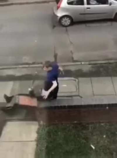 Man tries to rob someone, stopped by hero and gets a face full of bricks