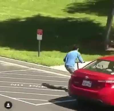 Riding a car with a scooter