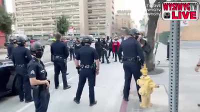 Group of black bloc threaten a streamer for filming a George Floyd/BLM protest at the Los Angeles DA office, saying 